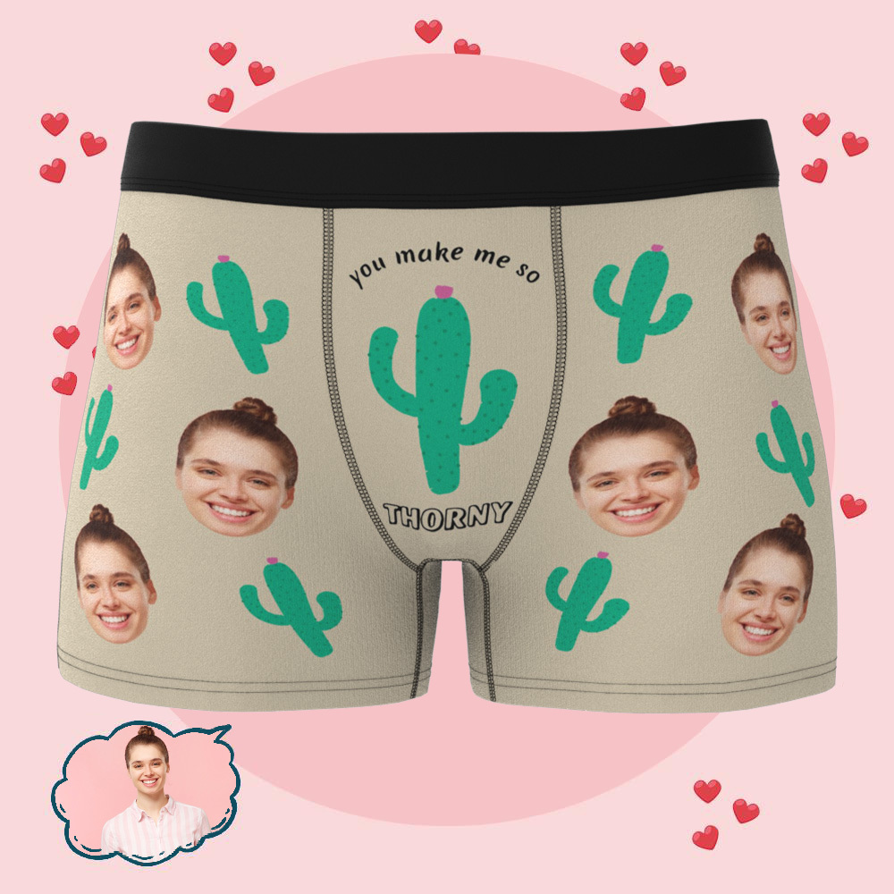 Custom Photo Boxers Men's Boxer With Her Faces Personalized Cactus Underwear for Men  Valentine's Day Gift - MyJigsawPuzzleAu