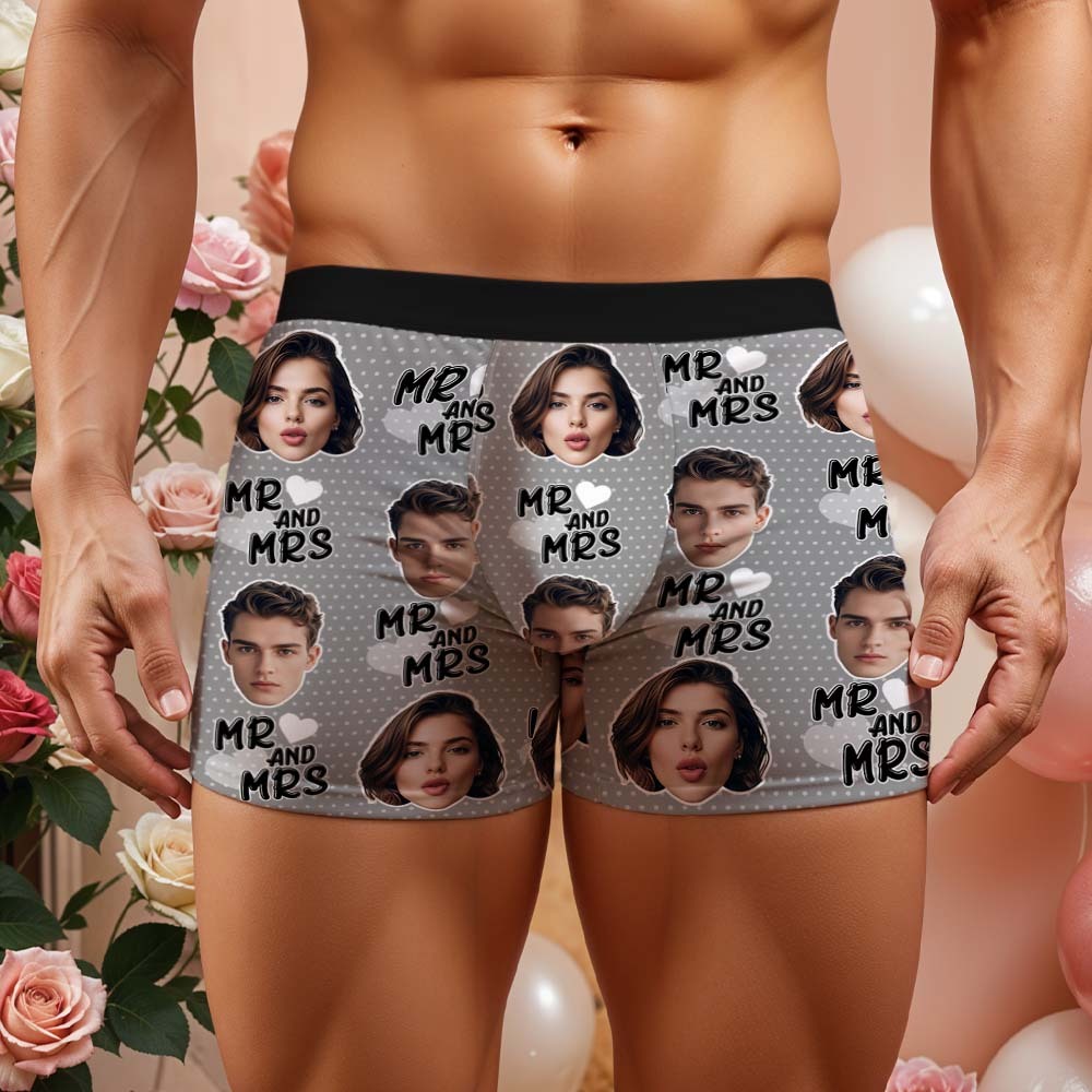 Custom Mr & Mrs Boxers Face Boxers Popular Boxer Shorts Men's Underwear Valentine's Day Gifts - MyJigsawPuzzleAu