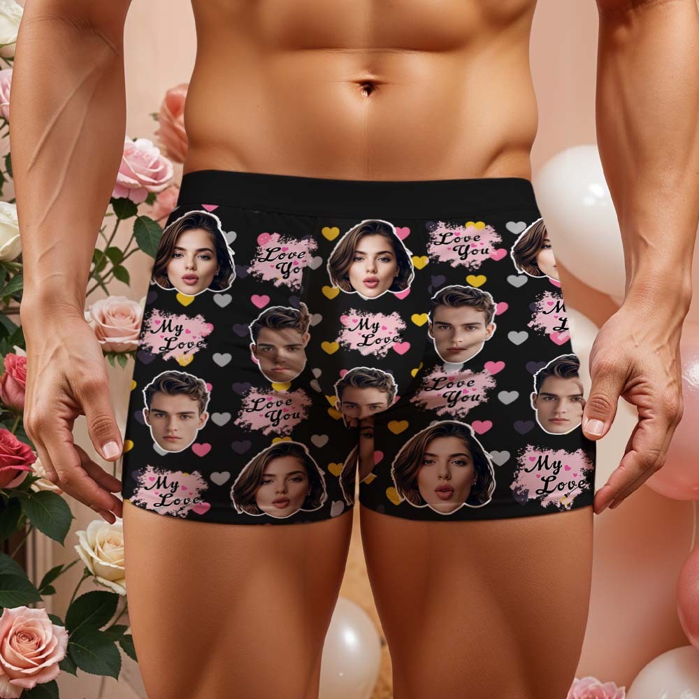Custom Boxers Face Boxers Personalized Pink Love You Boxer Shorts Men's Underwear Valentine's Day Gifts - MyJigsawPuzzleAu