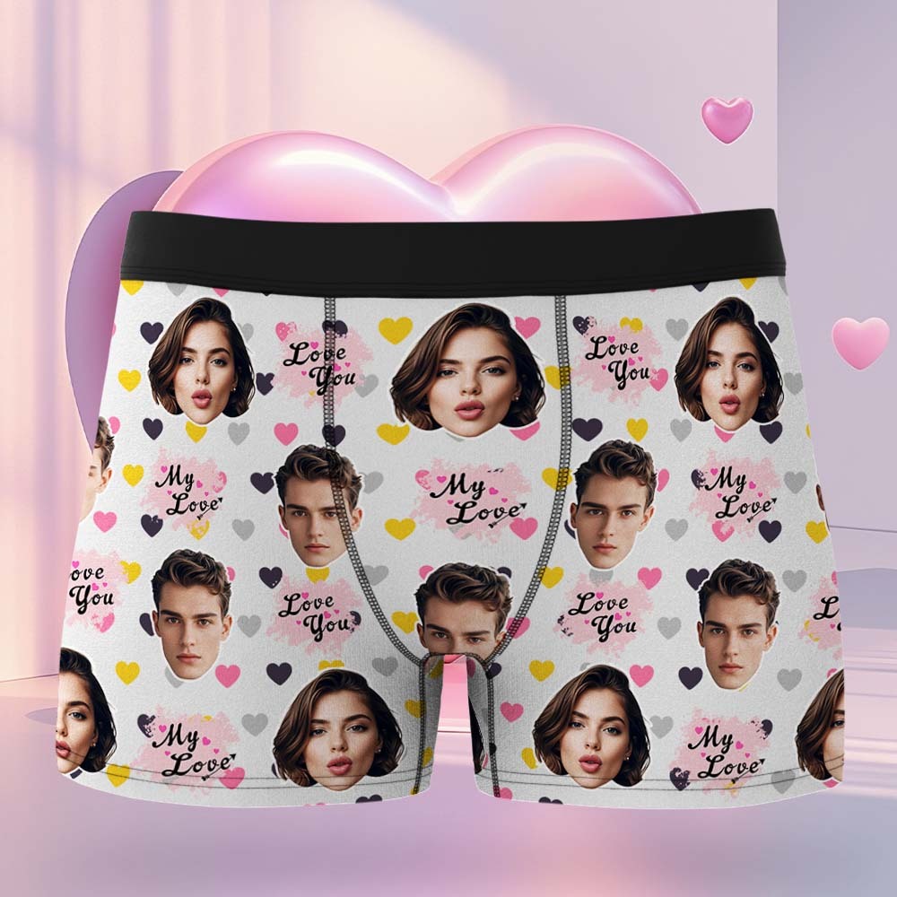 Custom Boxers Face Boxers Personalized Pink Love You Boxer Shorts Men's Underwear Valentine's Day Gifts - MyJigsawPuzzleAu