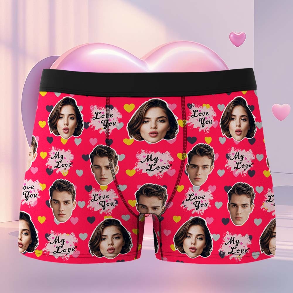 Custom Boxers Face Boxers Personalized Pink Love You Boxer Shorts Men's Underwear Valentine's Day Gifts - MyJigsawPuzzleAu