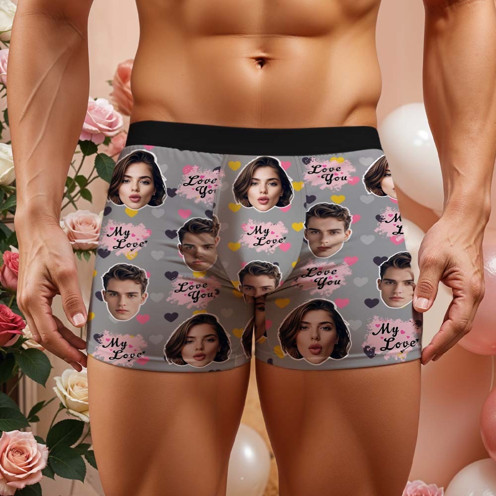 Custom Boxers Face Boxers Personalized Pink Love You Boxer Shorts Men's Underwear Valentine's Day Gifts - MyJigsawPuzzleAu