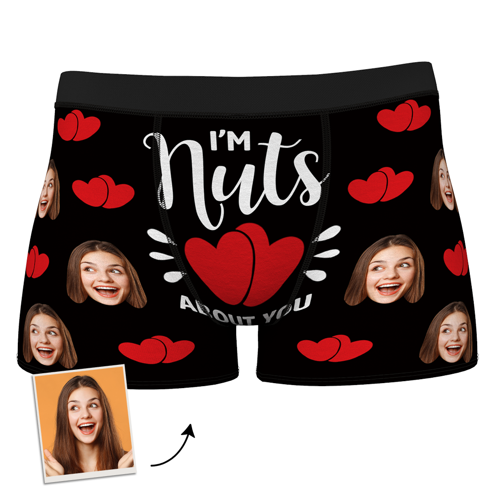 Personalised Photo Boxer 3D Online Preview Girlfriend's Face - I'm Nuts about You
