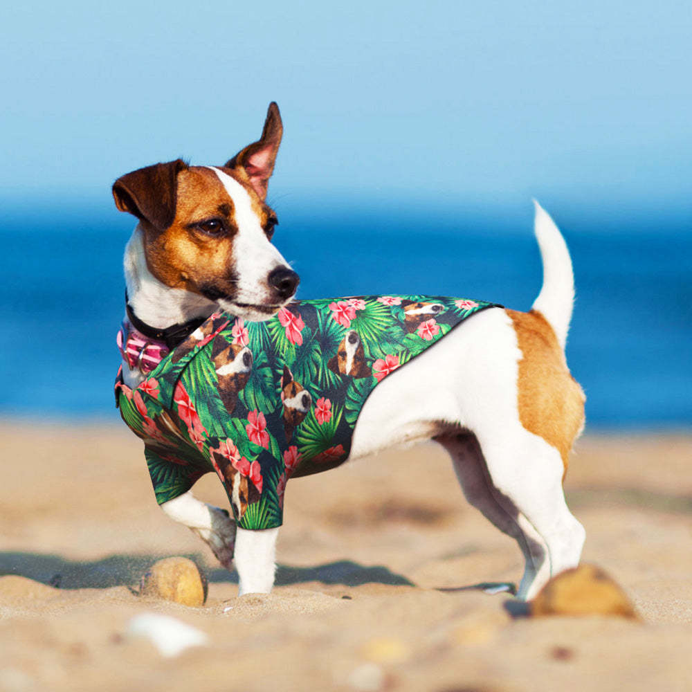 Custom Face Hawaiian Dog Shirt Personalized Dark Green Pet Beach Flowers Shirt Clothes Gift for Pets - MyJigsawPuzzleAu