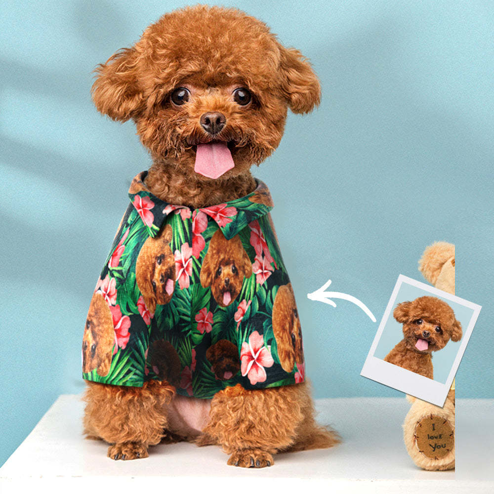 Custom Face Hawaiian Dog Shirt Personalized Dark Green Pet Beach Flowers Shirt Clothes Gift for Pets - MyJigsawPuzzleAu