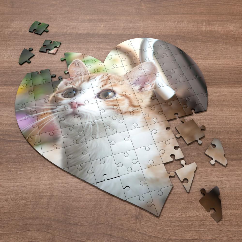 Cat Photo Puzzle Personalized Pet Photo Heart Shaped Puzzle