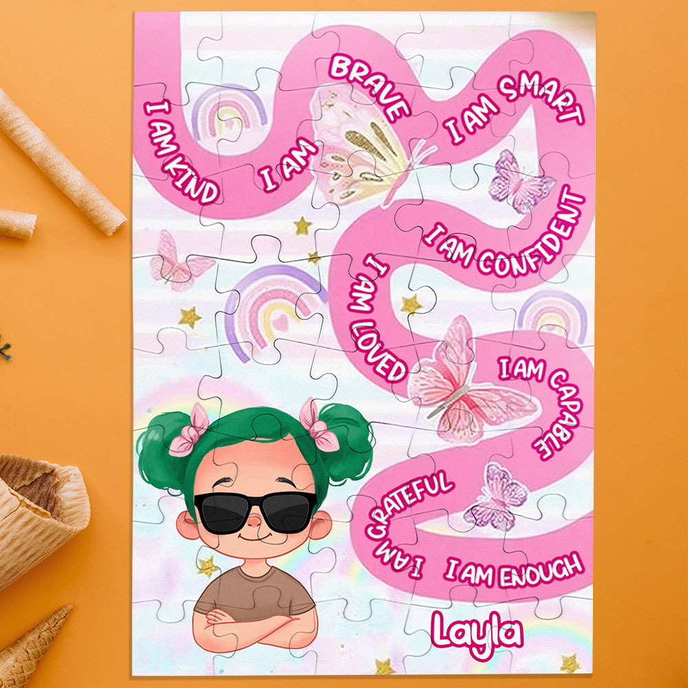 Personalized Puzzle Gift For Children Custom Name Affirmation I Am Puzzle with 5 Background Style Back to School Gift for Kids & Grandson - MyJigsawPuzzleAu