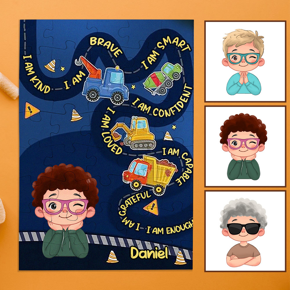 Personalized Puzzle Gift For Children Custom Name Affirmation I Am Puzzle with 5 Background Style Back to School Gift for Kids & Grandson - MyJigsawPuzzleAu
