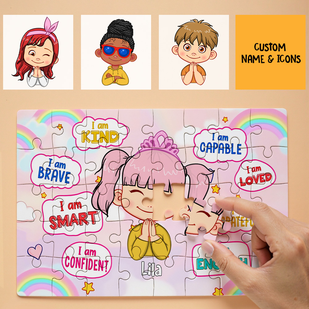 Kids Custom Jigsaw Puzzle | Self-affirmation "I Am Smart" with Name for Boys & Girls | Girls in Rainbow & Boys in Rocket and Universe Design - MyJigsawPuzzleAu