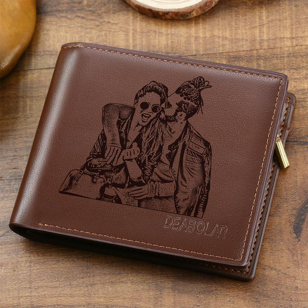 Custom Men's Trifold Photo Wallet Brown Graduation Gifts - MyJigsawPuzzleAu