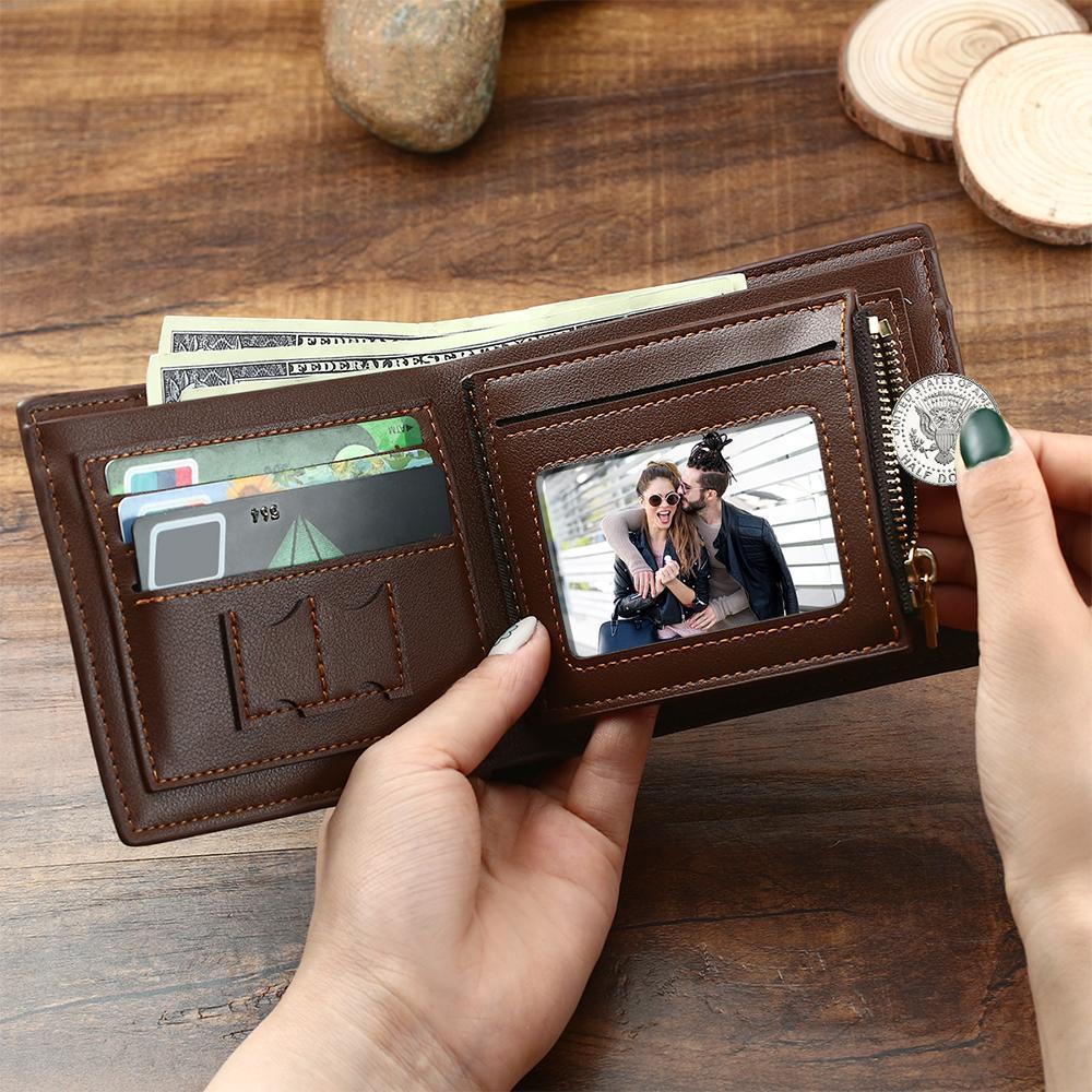 Custom Men's Trifold Photo Wallet Brown Graduation Gifts - MyJigsawPuzzleAu