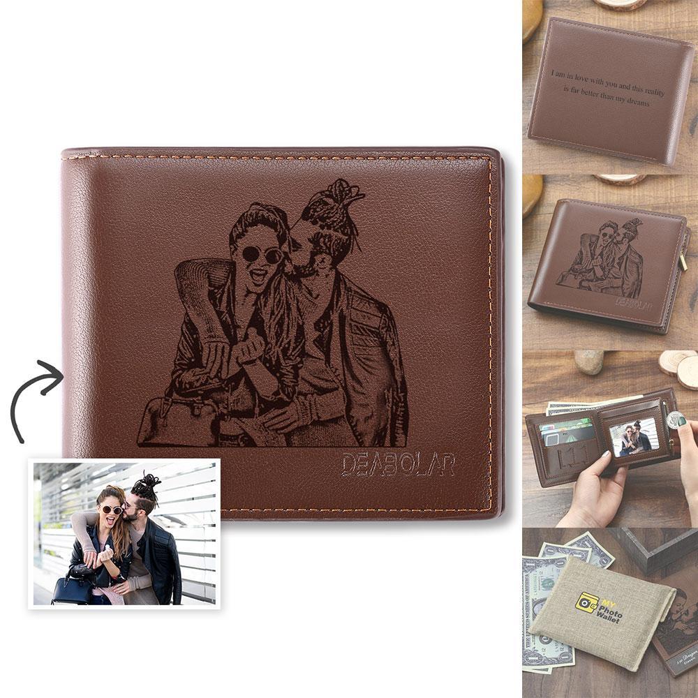 Custom Men's Trifold Photo Wallet Brown Graduation Gifts