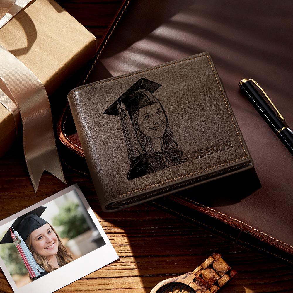 Custom Men's Trifold Photo Wallet Brown Graduation Gifts
