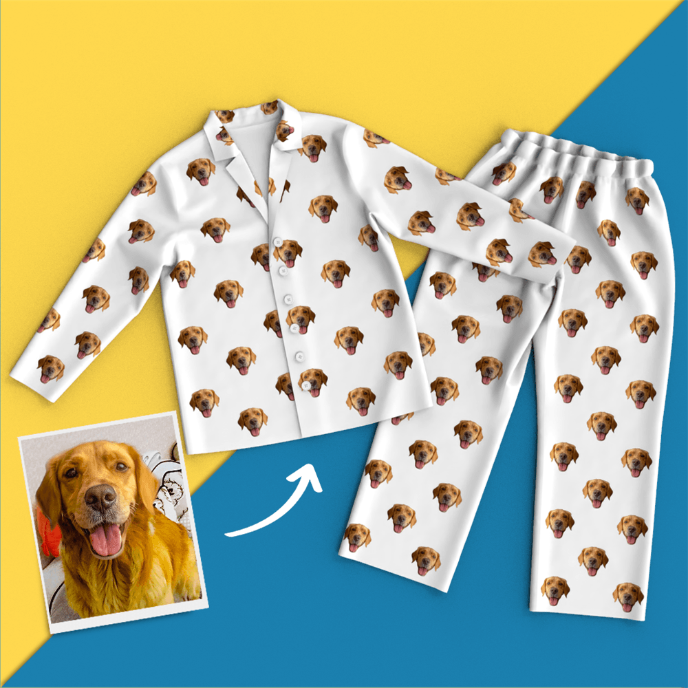 Custom Dog Face On Pajamas Shirt And Pants, White