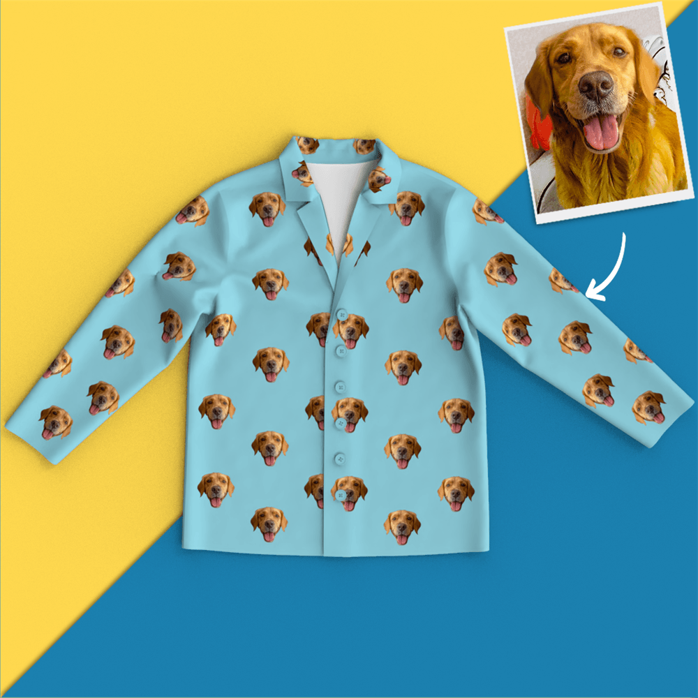 Custom Dog Face On Pajamas Shirt, Blue