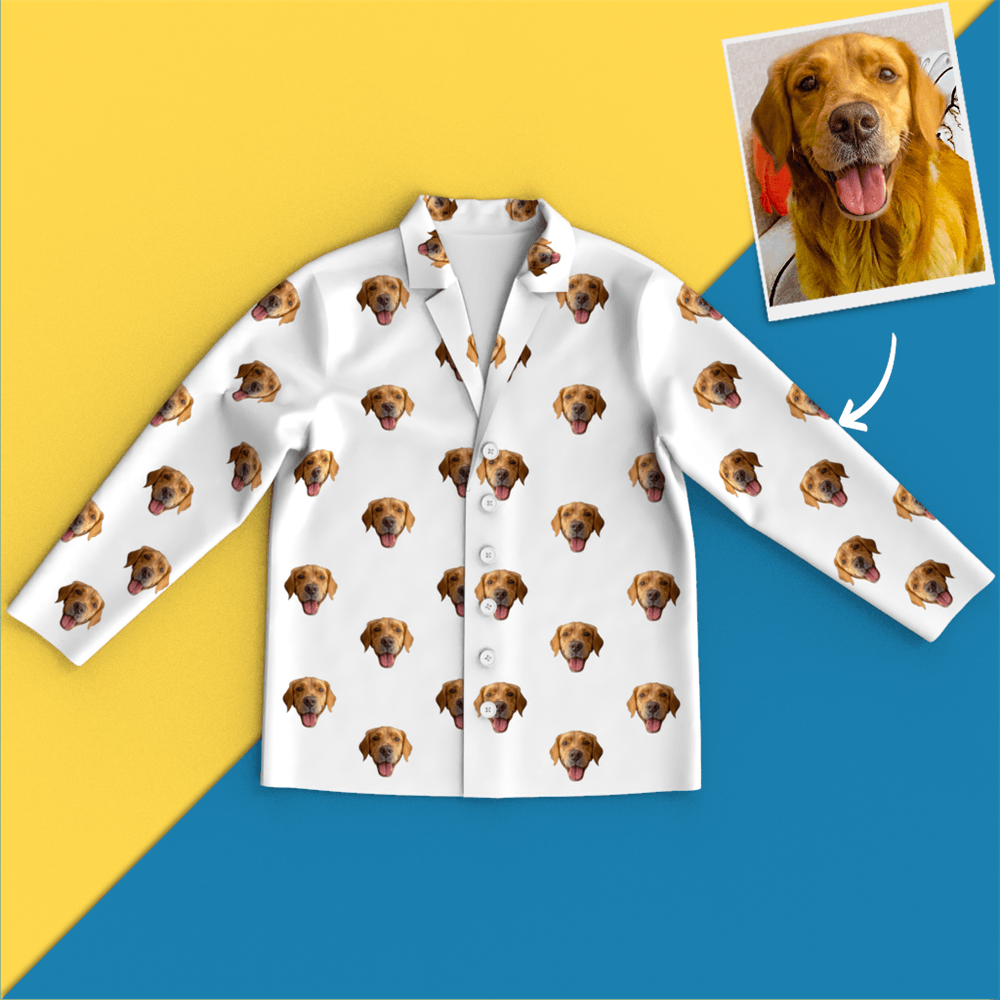 Custom Dog Face On Pajamas Shirt, White
