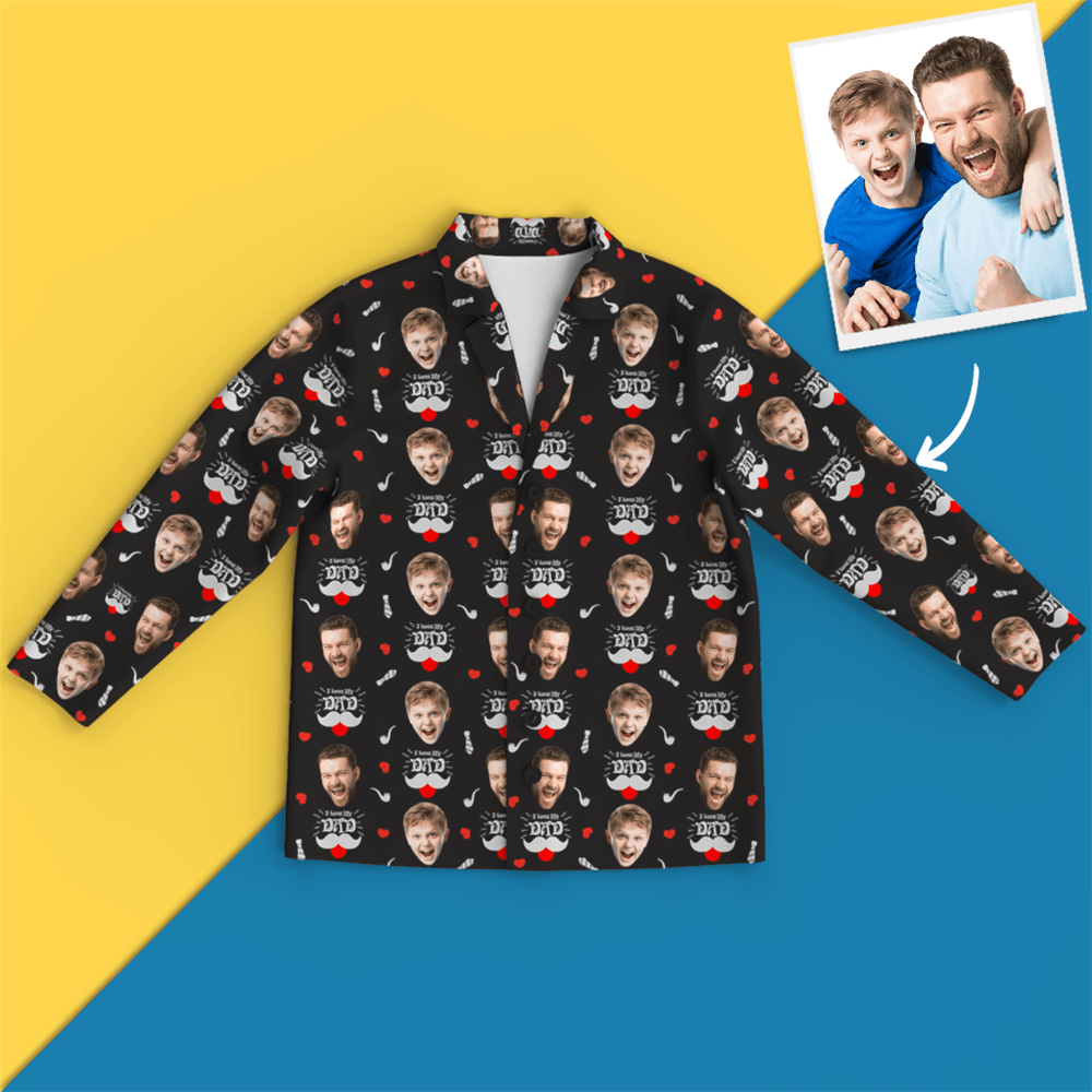 Custom Face Pajamas Shirt, I Love My Dad, Black