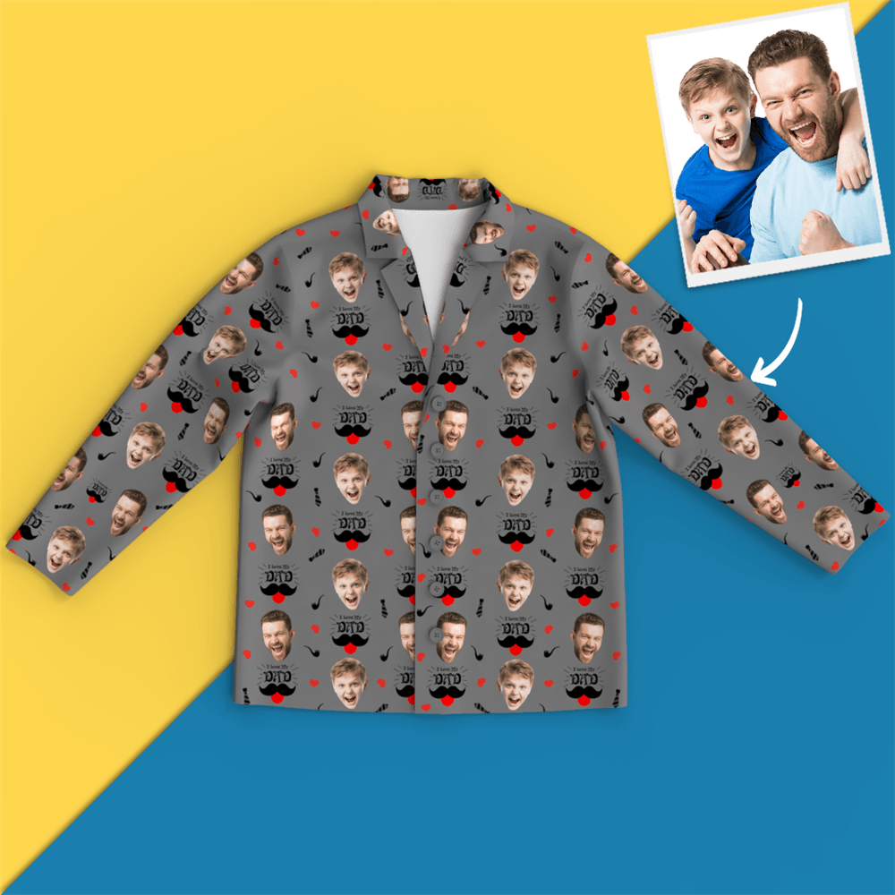 Custom Face Pajamas Shirt, I Love My Dad, Grey