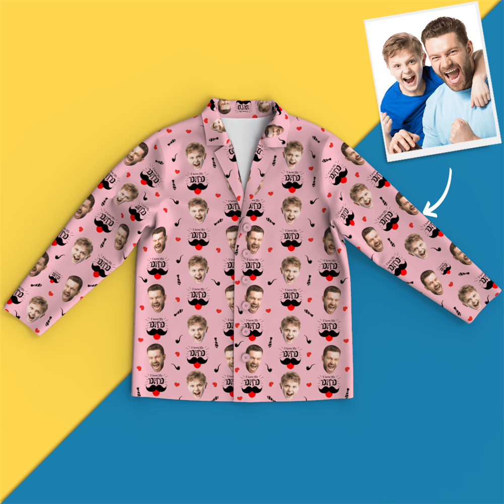 Custom Face Pajamas Shirt, I Love My Dad, Pink