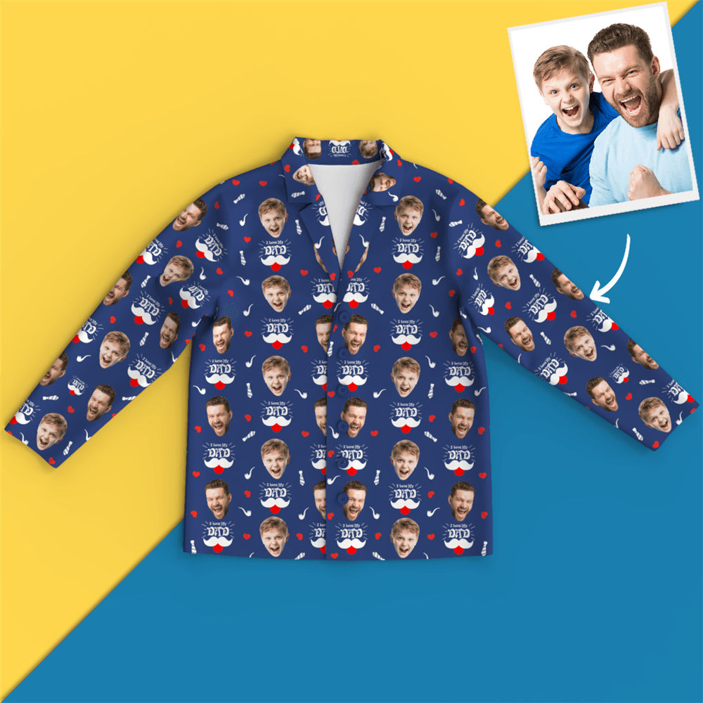 Custom Face Pajamas Shirt, I Love My Dad, Smoky Blue