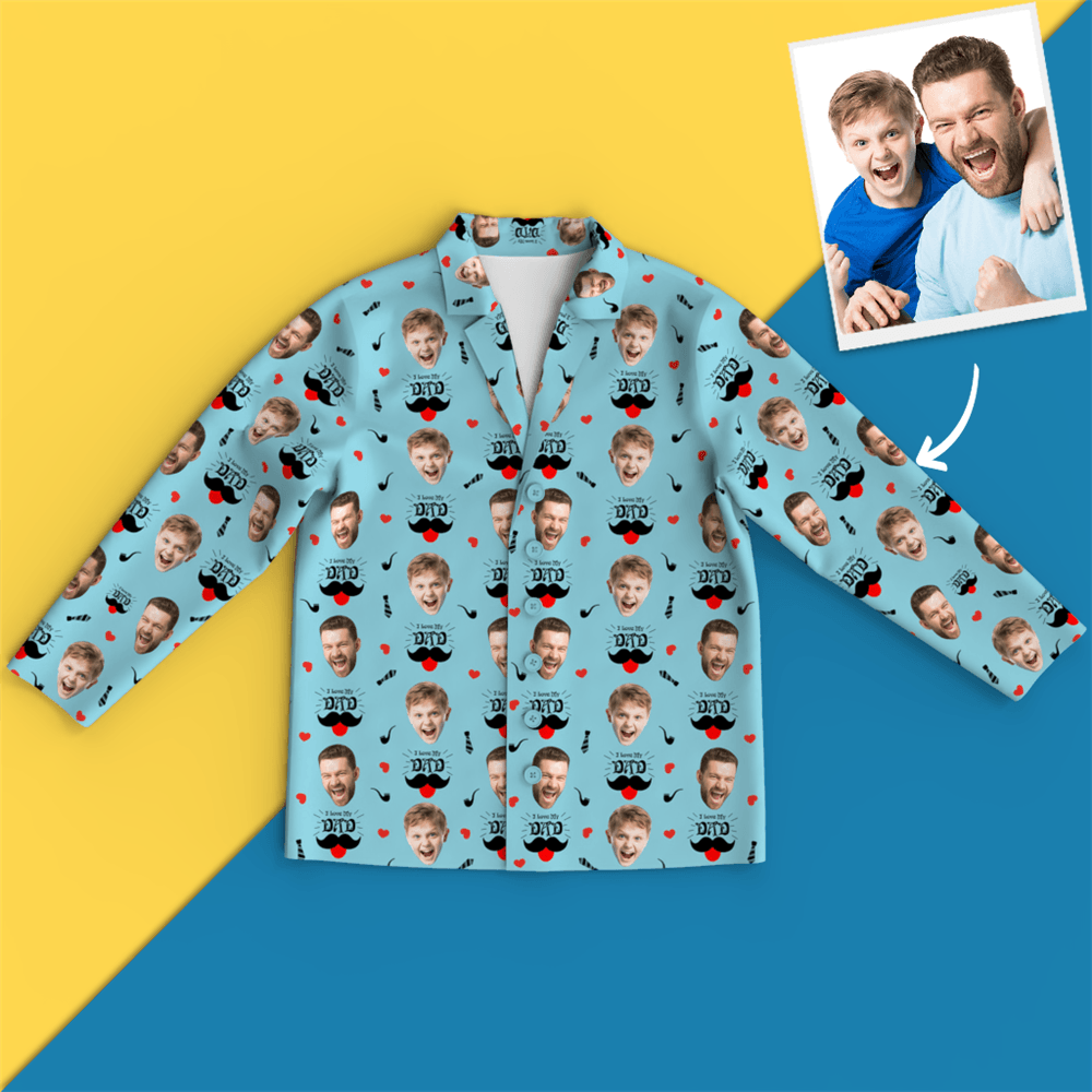 Custom Face Pajamas Shirt, I Love My Dad, Blue