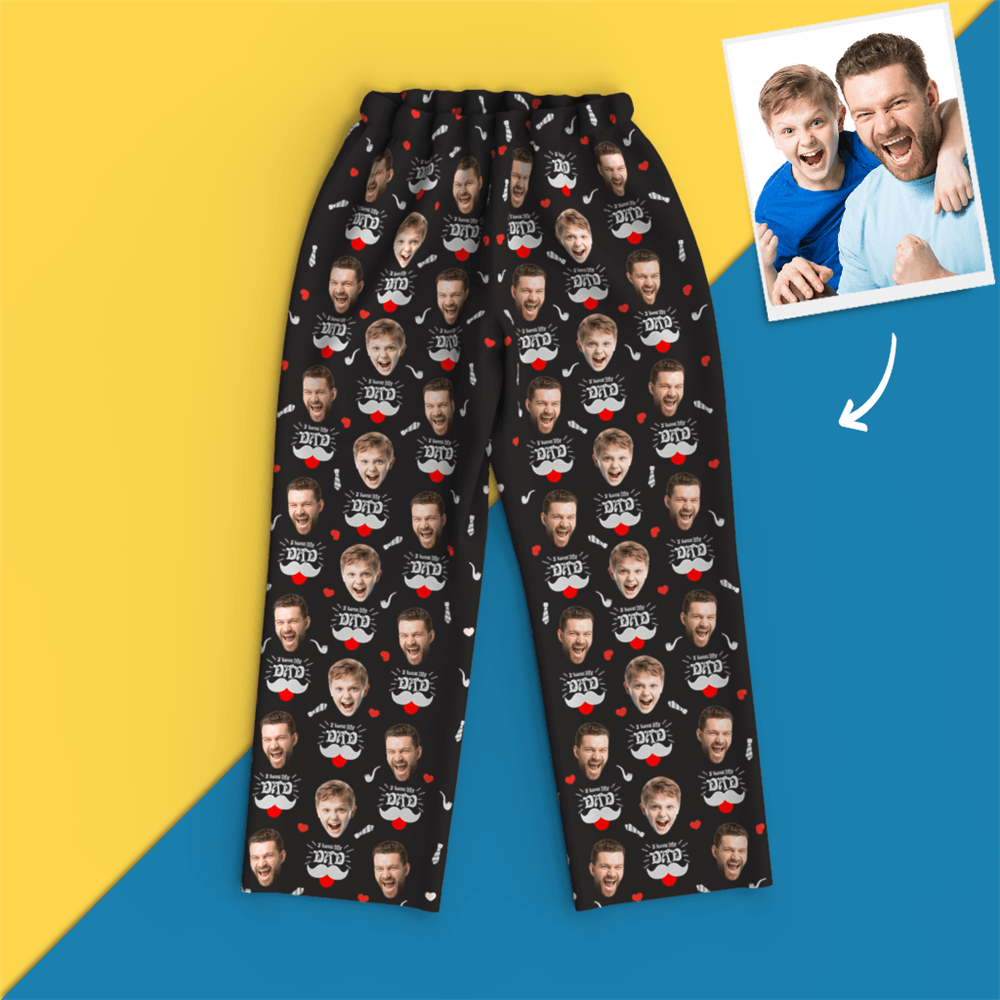 Custom Face Pajamas Pants, I Love My Dad, Black