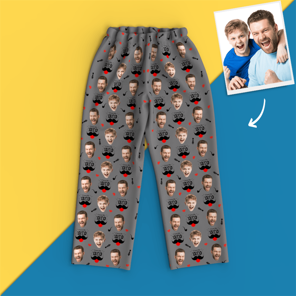 Custom Face Pajamas Pants, I Love My Dad, Grey