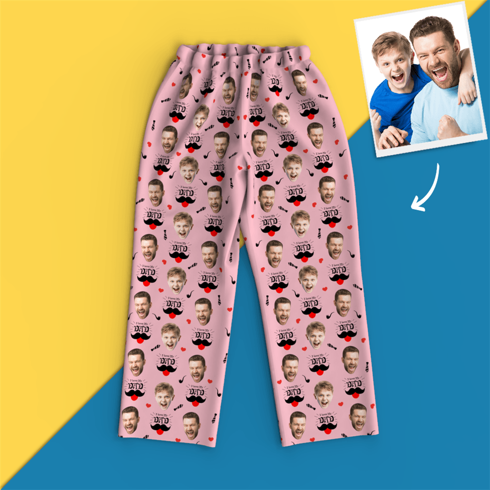 Custom Face Pajamas Pants, I Love My Dad, Pink