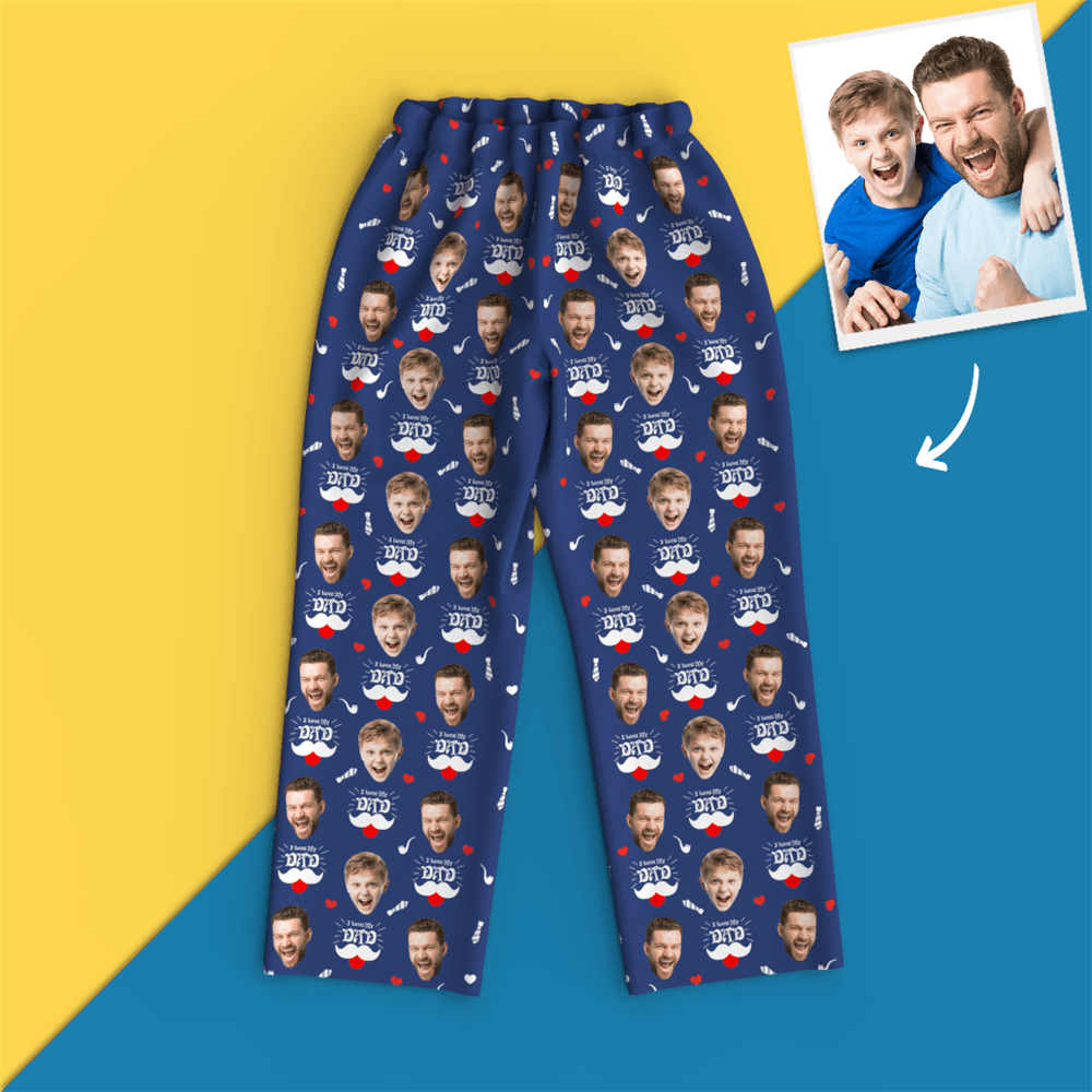 Custom Face Pajamas Pants, I Love My Dad, Smoky Blue