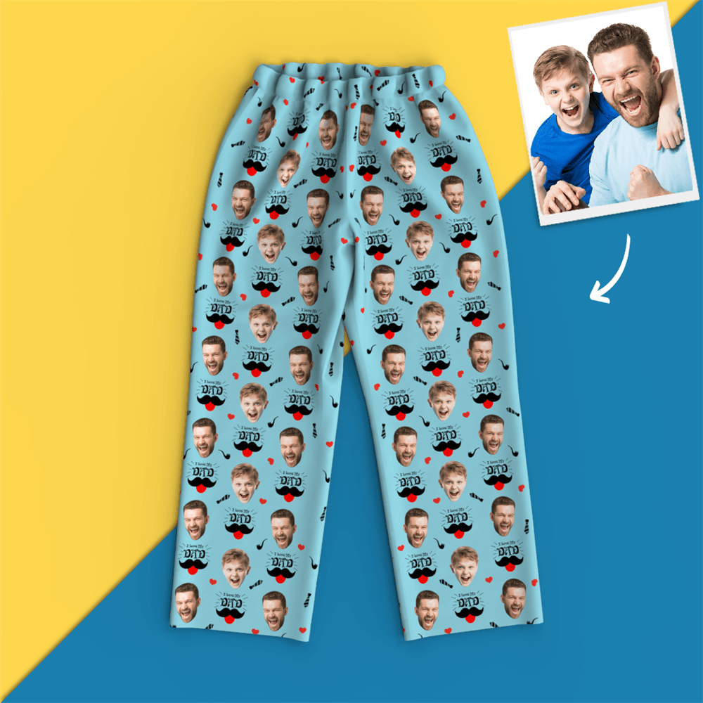 Custom Face Pajamas Pants, I Love My Dad, Blue