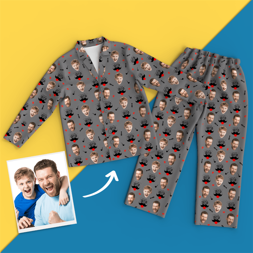 Custom Face Pajamas Shirt And Pants, I Love My Dad, Grey