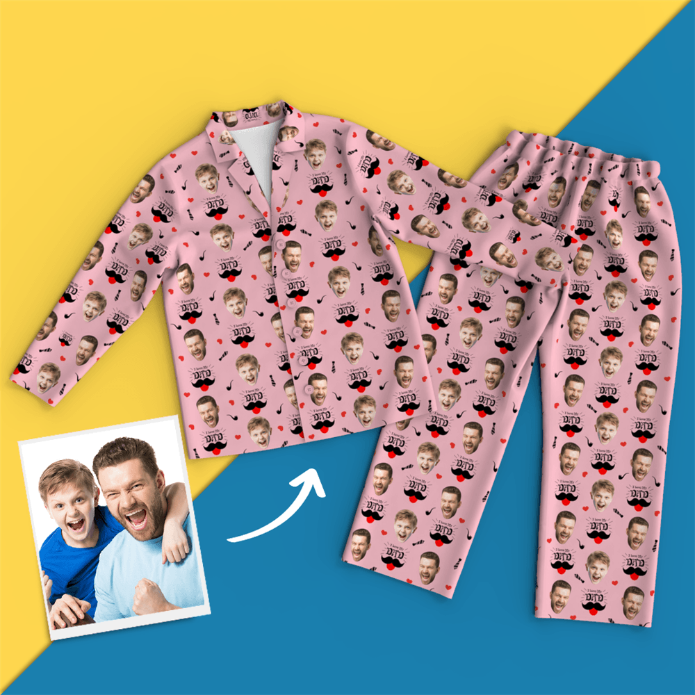 Custom Face Pajamas Shirt And Pants, I Love My Dad, Pink