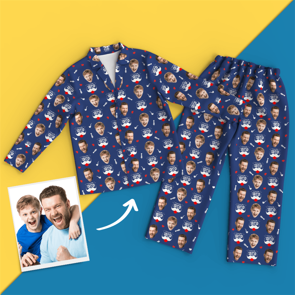Custom Face Pajamas Shirt And Pants, I Love My Dad, Smoky Blue