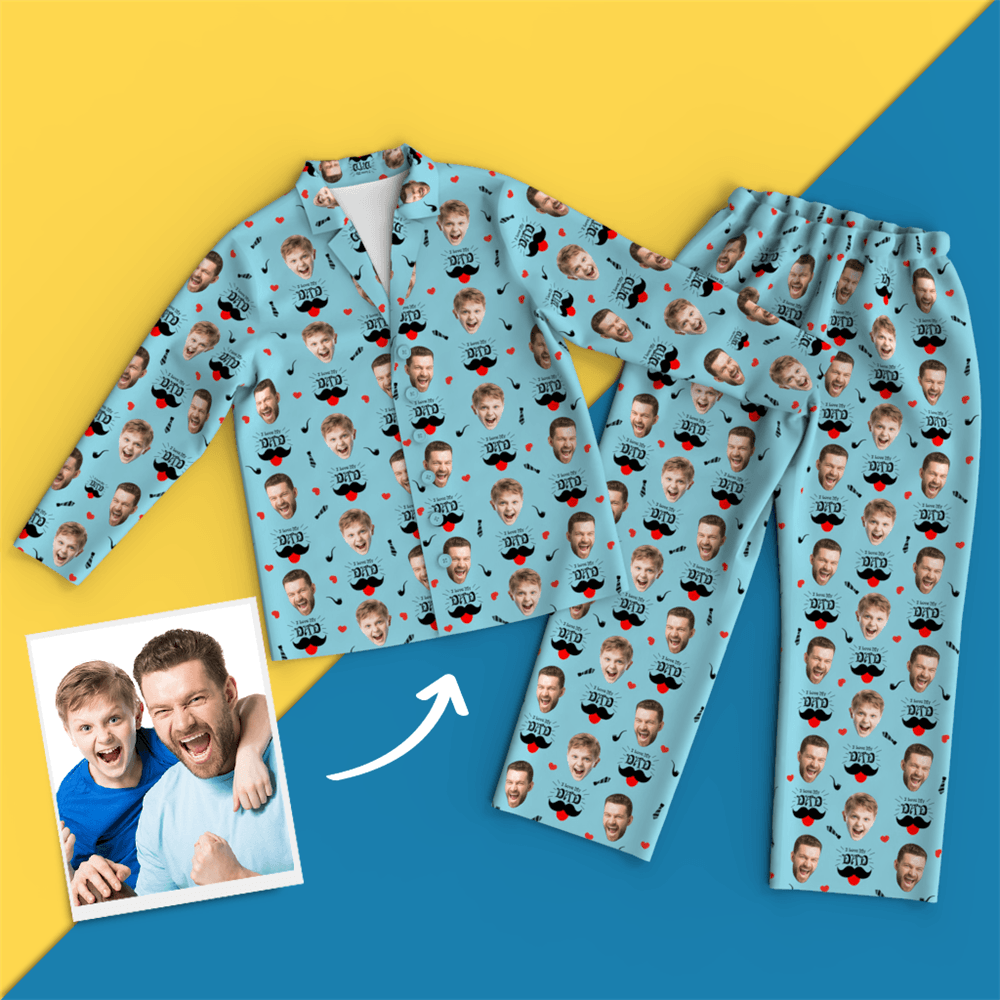 Custom Face Pajamas Shirt And Pants, I Love My Dad, Blue