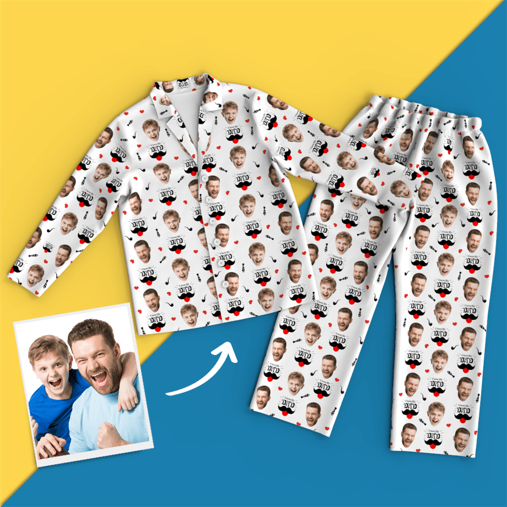 Custom Face Pajamas Shirt And Pants, I Love My Dad, White
