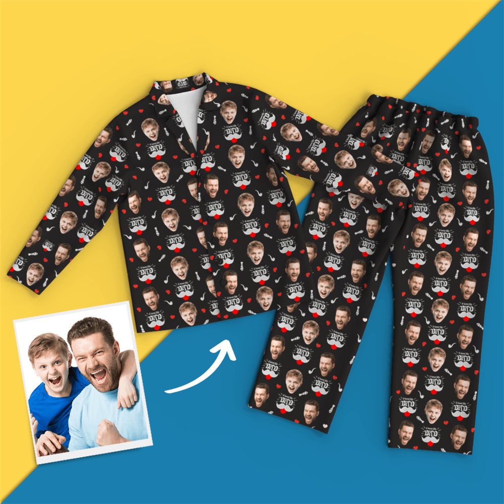 Custom Face Pajamas Shirt And Pants, I Love My Dad, Black