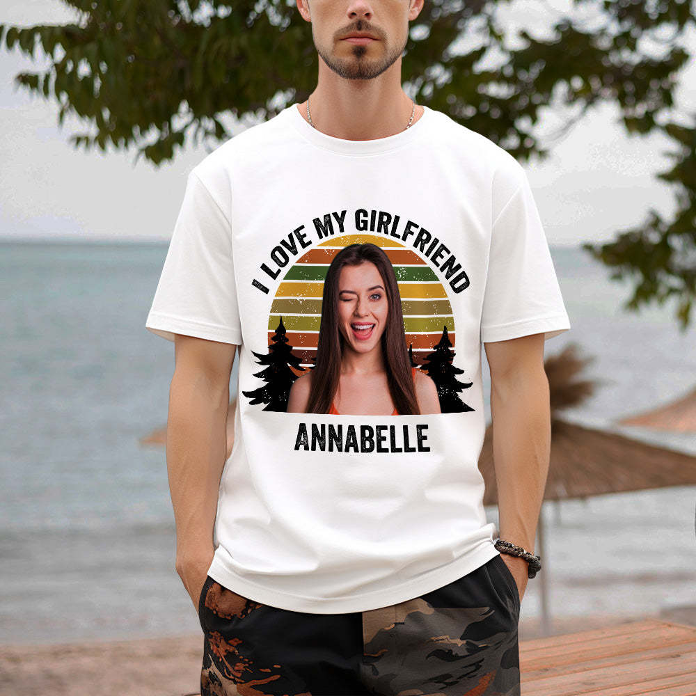 Custom Photo and Text Retro Sunset T-shirt Personalized Vintage Tee - MyFacepajamasAU