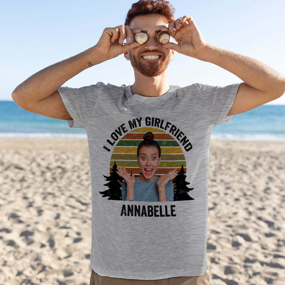 Custom Photo and Text Retro Sunset T-shirt Personalized Vintage Tee - MyFacepajamasAU