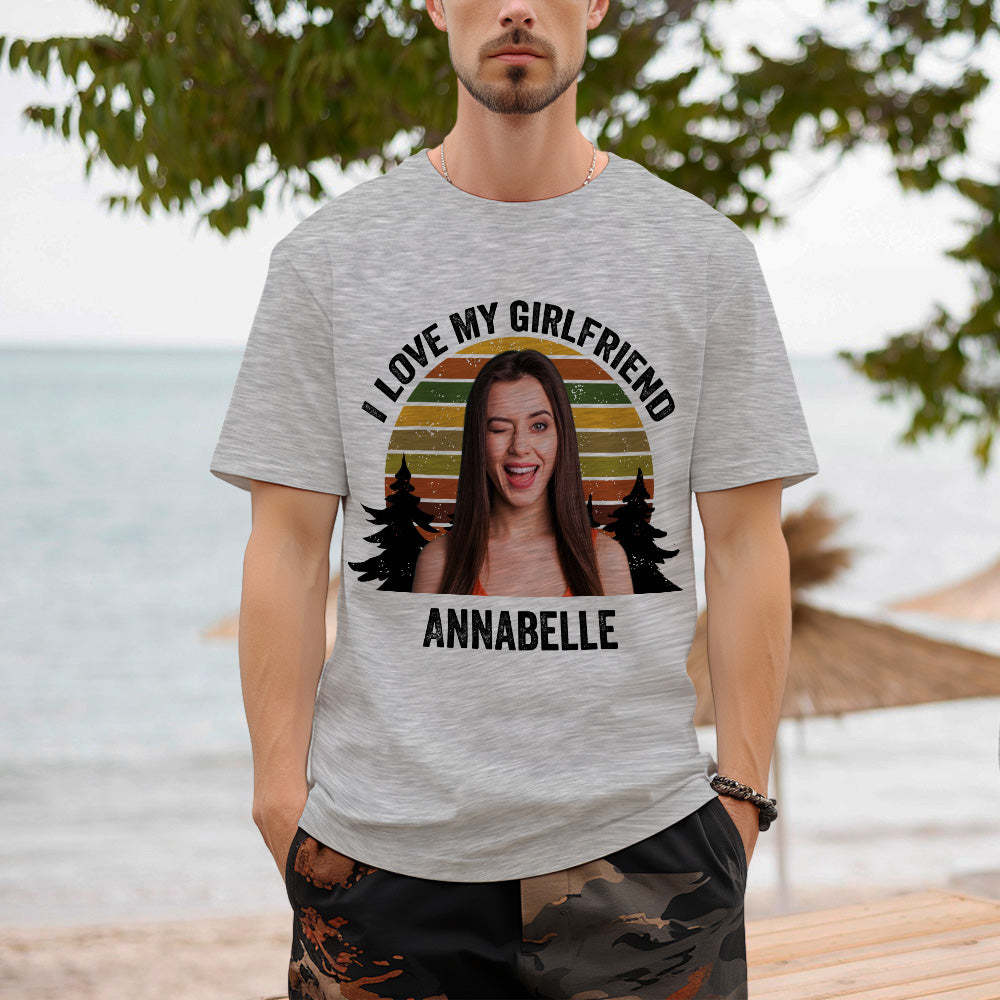Custom Photo and Text Retro Sunset T-shirt Personalized Vintage Tee - MyFacepajamasAU