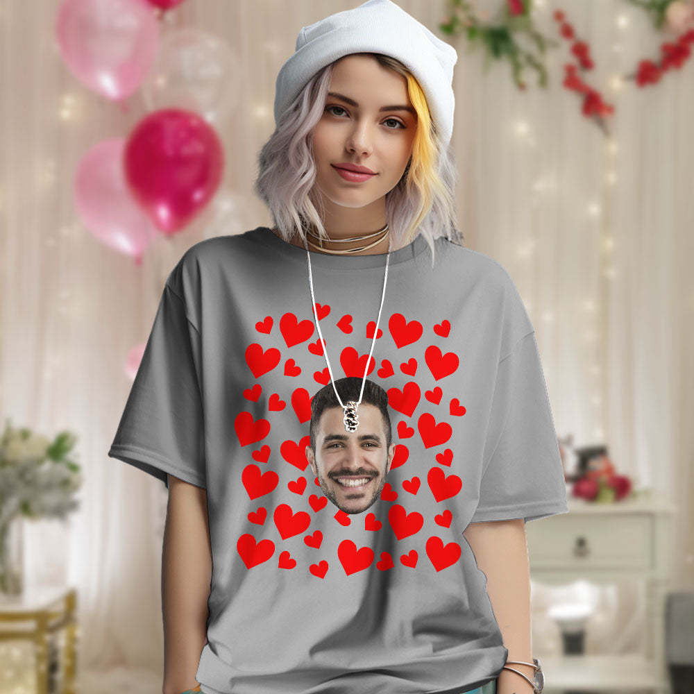 Custom Photo Vintage Tee Personalized Couple T-shirt Red Hearts Valentine's Day Gifts for Couple - MyFacepajamasAU