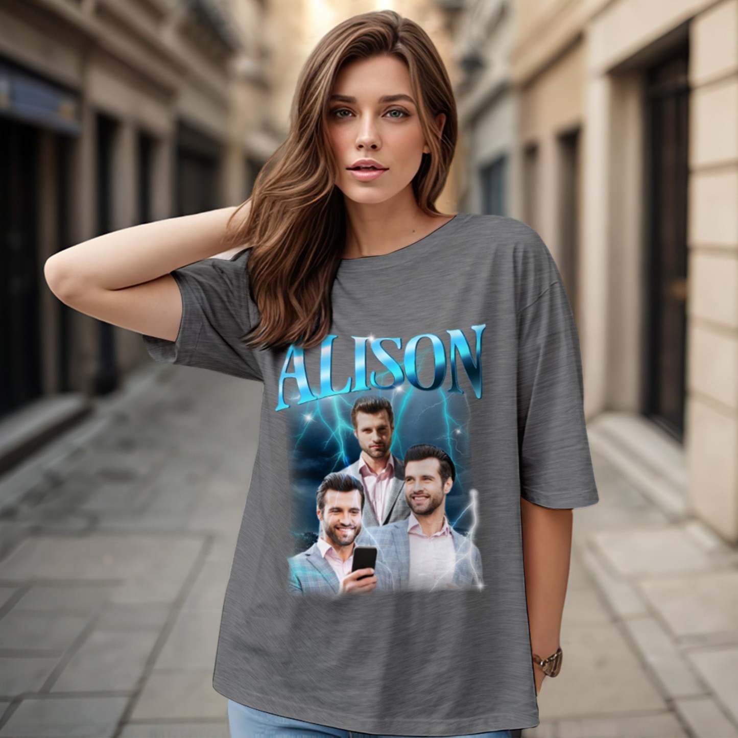 Custom Lightning Retro Photo And Name T-Shirt Special Gift For Couple - MyFacepajamasAU