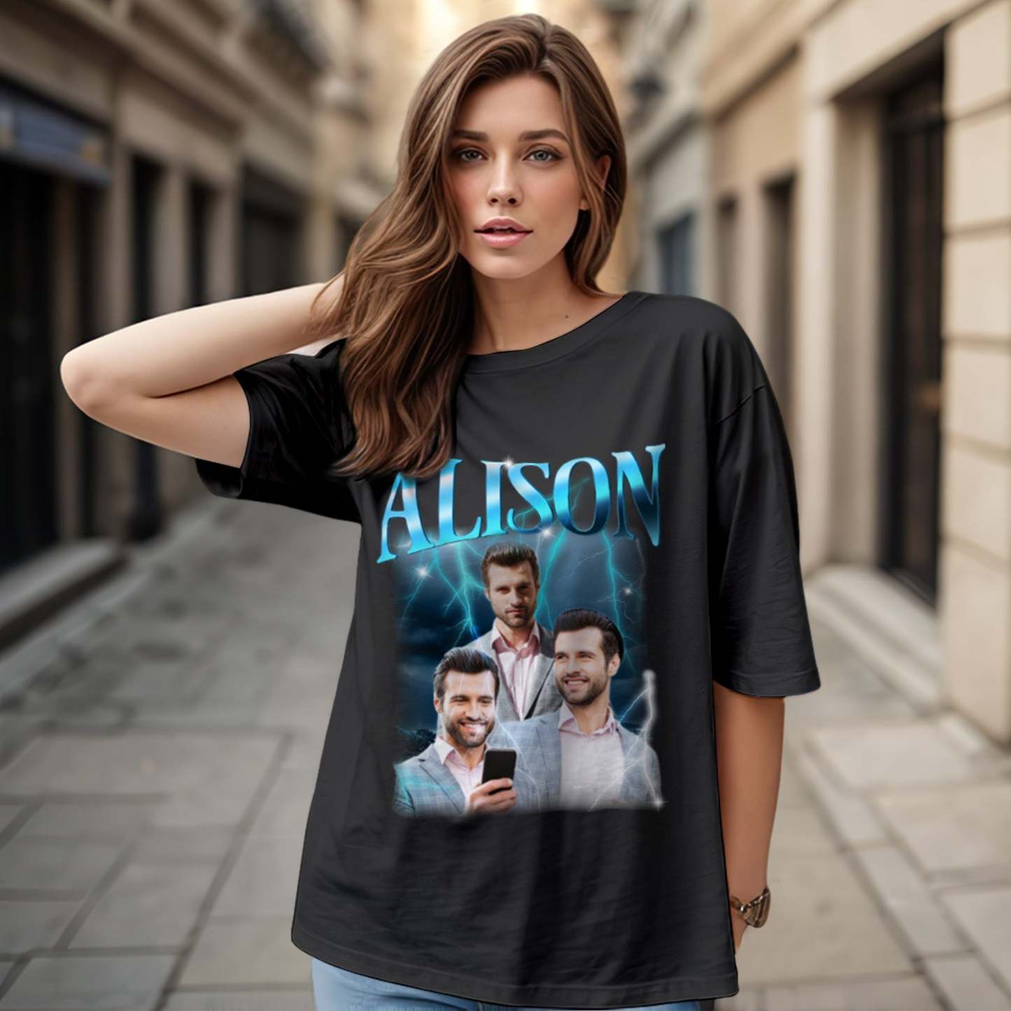 Custom Lightning Retro Photo And Name T-Shirt Special Gift For Couple - MyFacepajamasAU