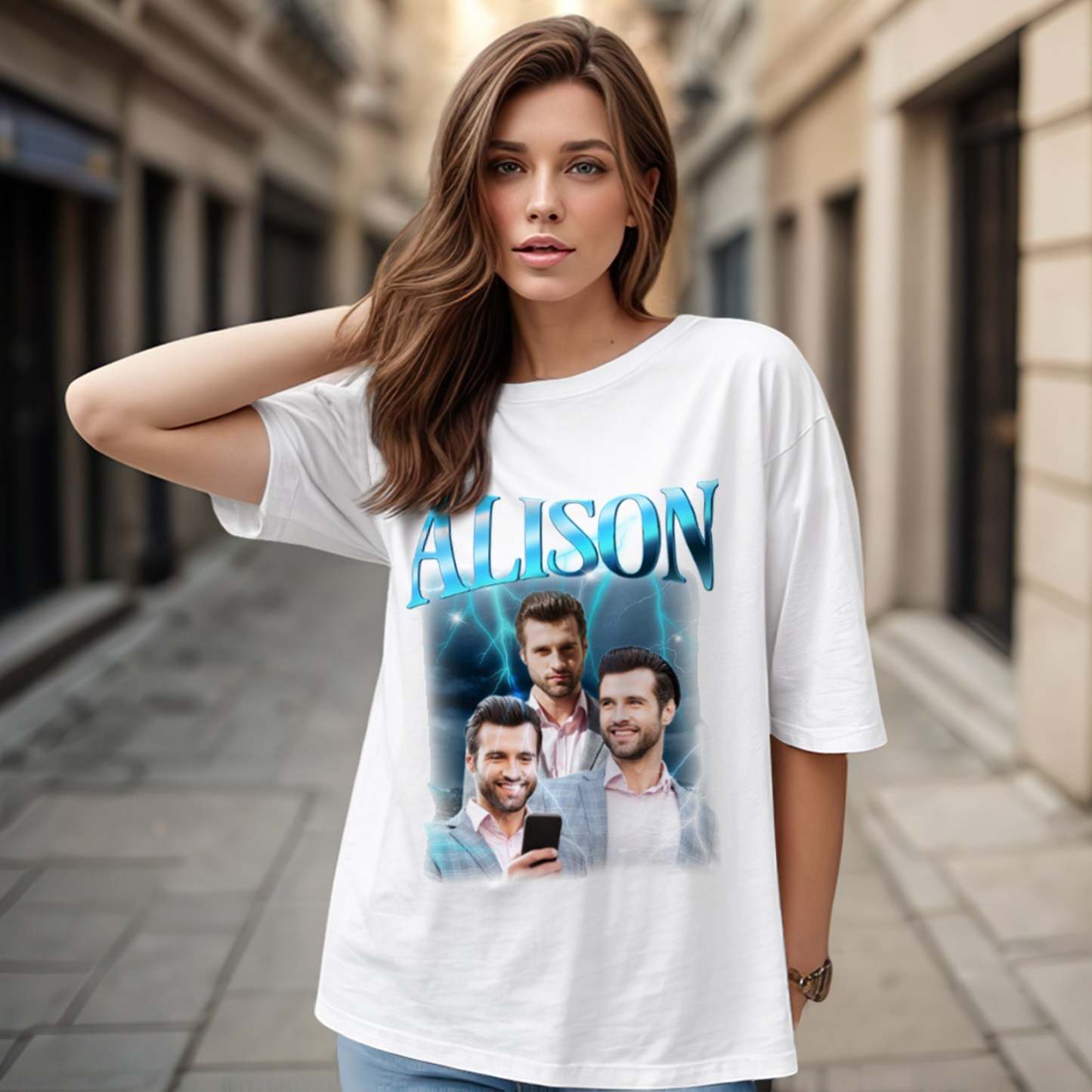 Custom Lightning Retro Photo And Name T-Shirt Special Gift For Couple - MyFacepajamasAU