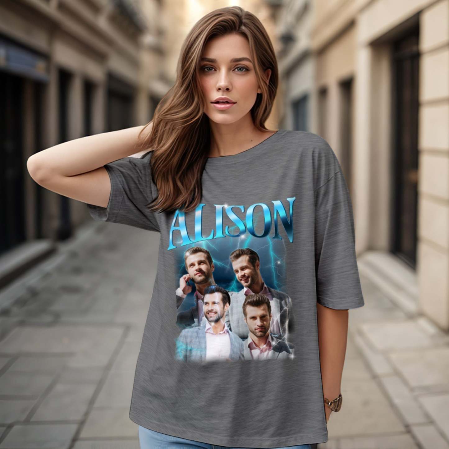 Custom Lightning Retro Photo And Name T-Shirt Special Gift For Couple - MyFacepajamasAU