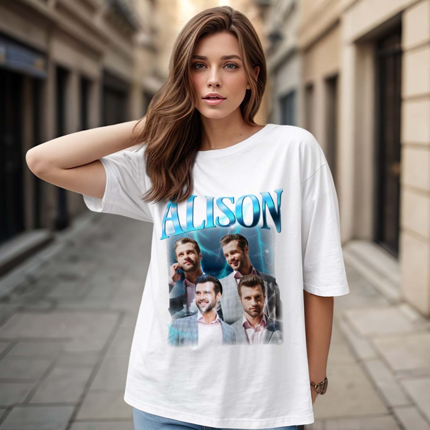 Custom Lightning Retro Photo And Name T-Shirt Special Gift For Couple - MyFacepajamasAU