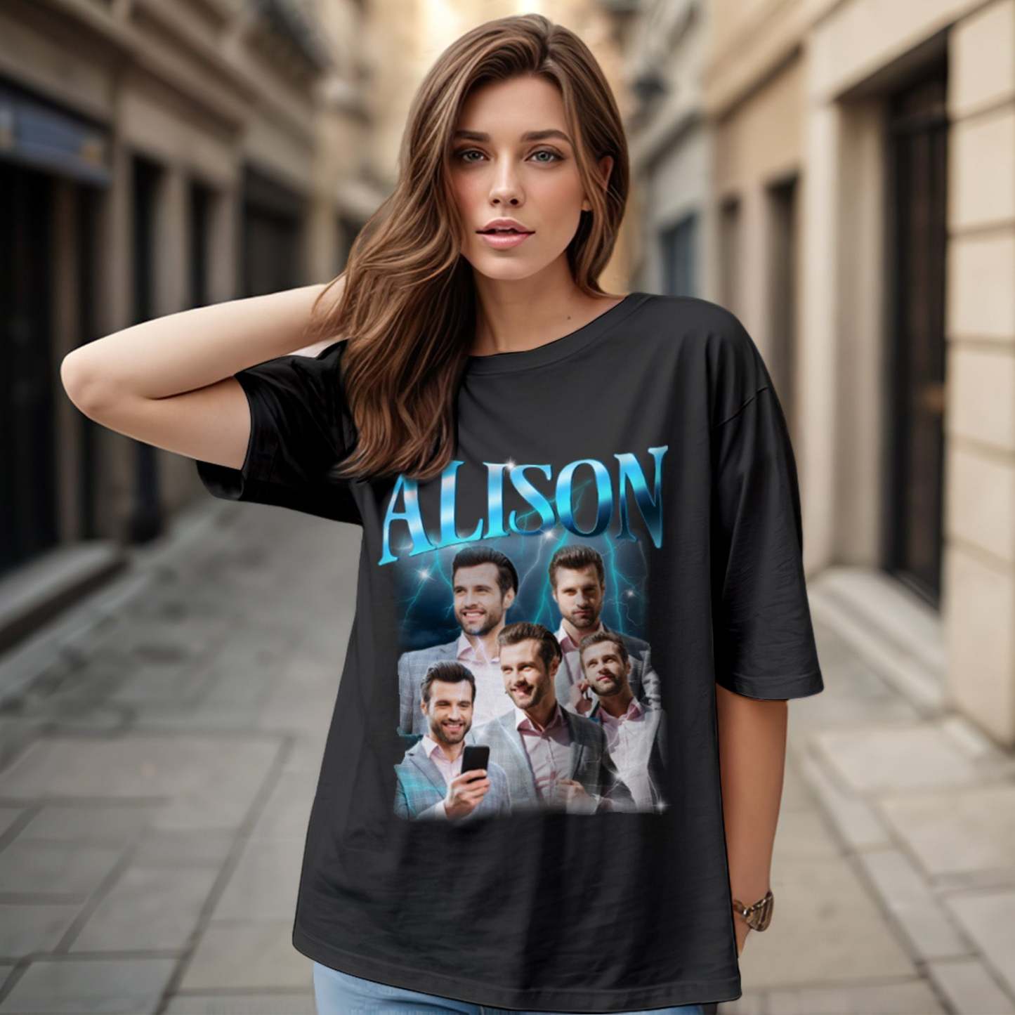 Custom Lightning Retro Photo And Name T-Shirt Special Gift For Couple - MyFacepajamasAU