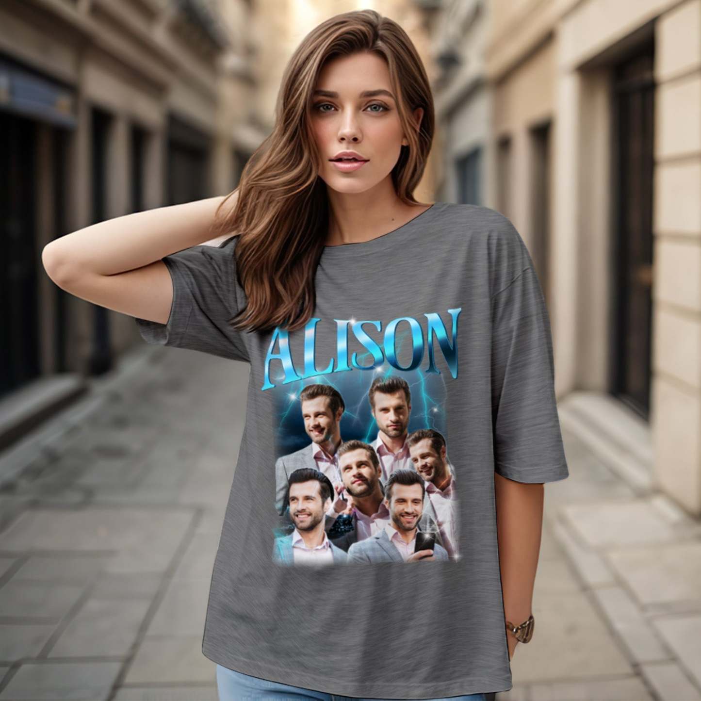 Custom Lightning Retro Photo And Name T-Shirt Special Gift For Couple - MyFacepajamasAU