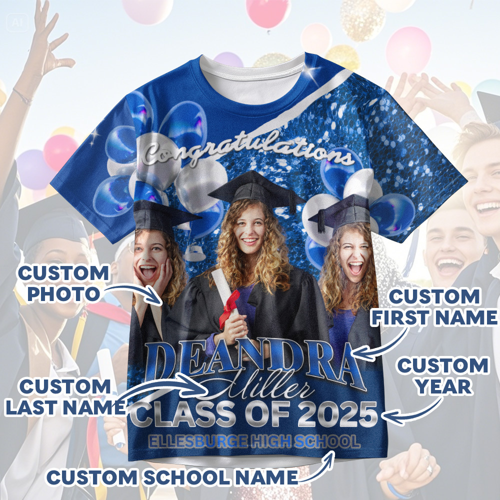 Personalized Photo 3D Graduation T-Shirt with Name & Year Gift - MyJigsawPuzzleAu