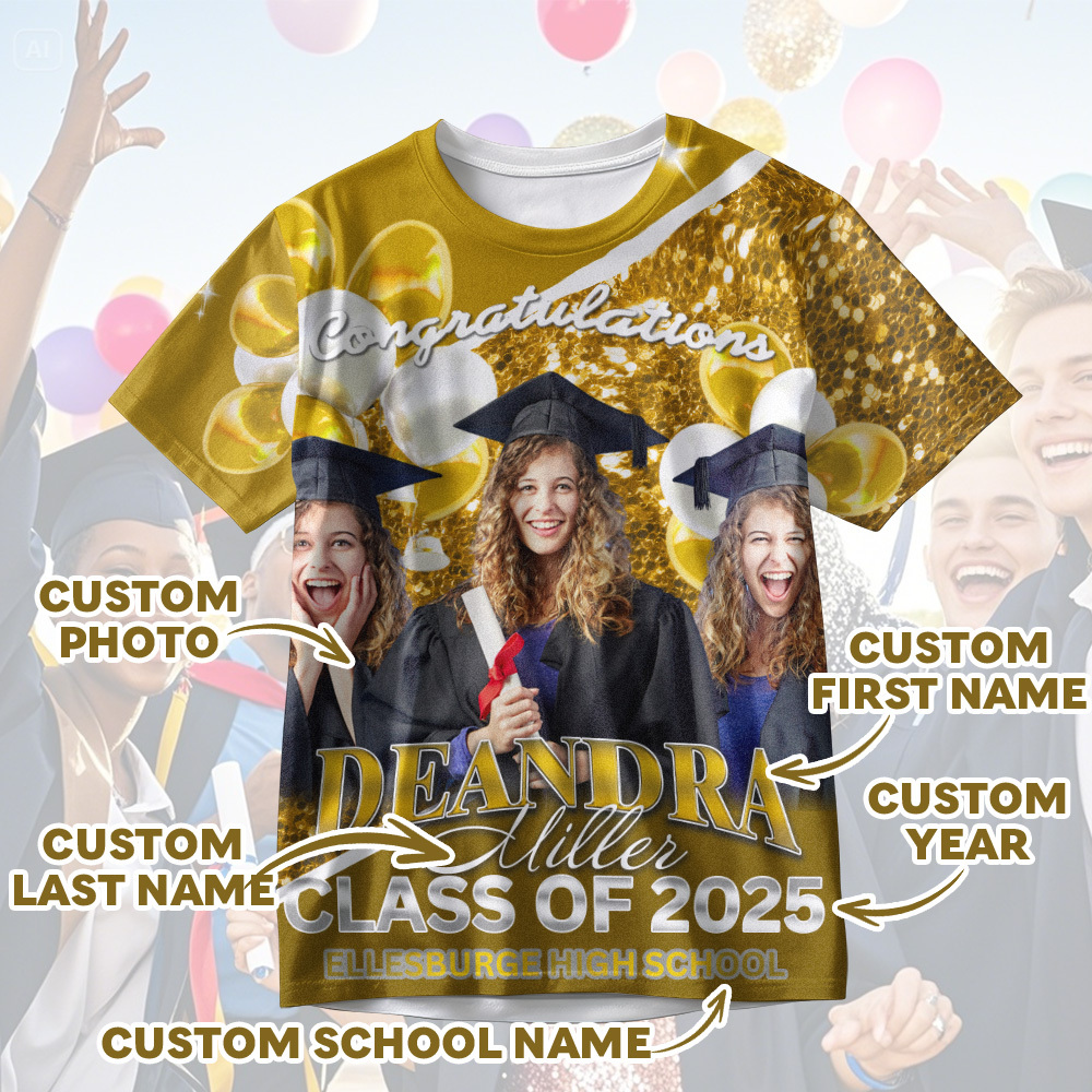 Personalized Photo 3D Graduation T-Shirt with Name & Year Gift - MyJigsawPuzzleAu