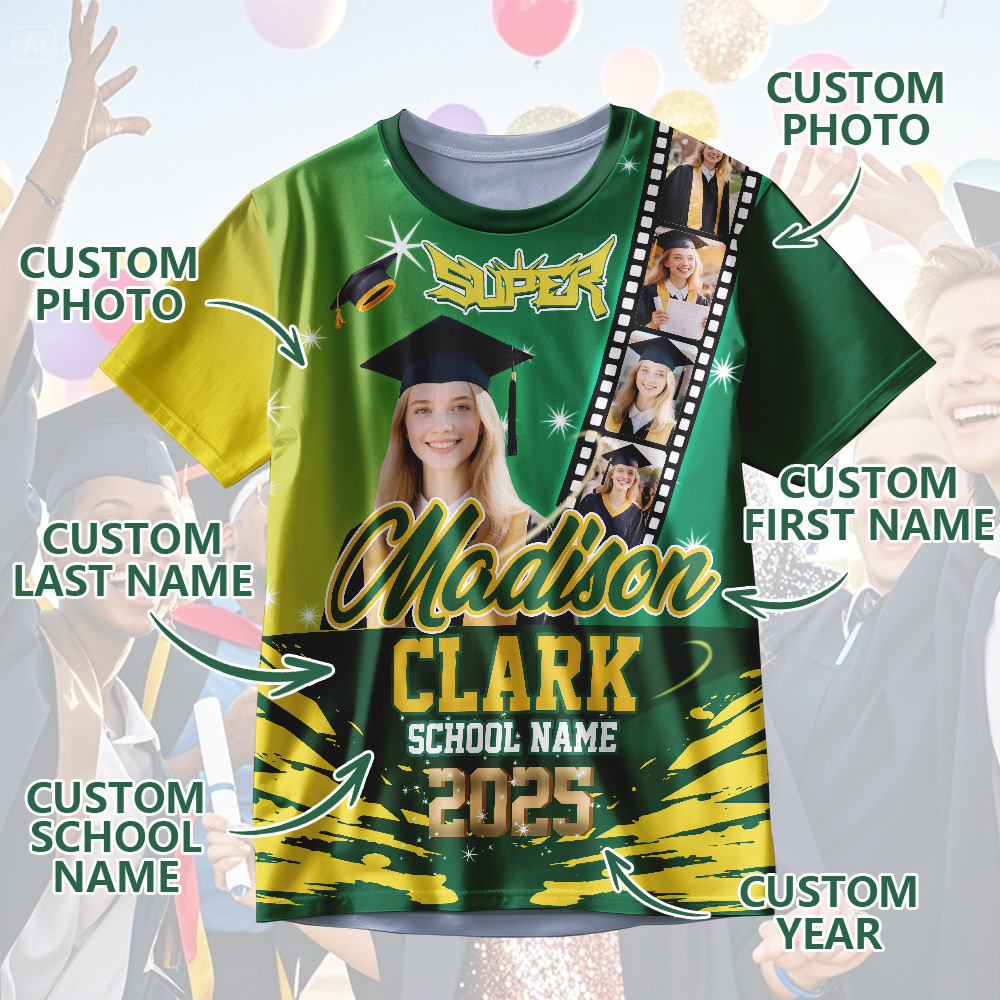 Custom Graduation T-Shirts Personalized All Over Print Shirt with Photo Graduation Party Gift - MyJigsawPuzzleAu